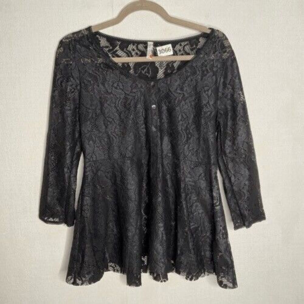 NWOT Free People Ooh La La Boho Peplum Sheer Blouse Top Women Size Medium Black
